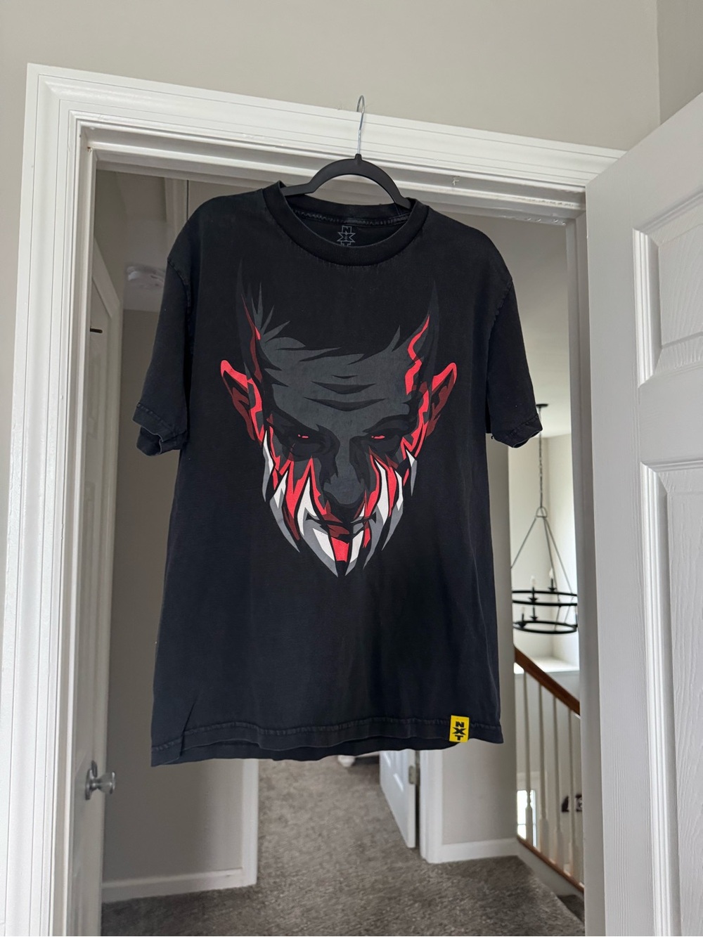Black Finn Balor Men’s NXT T-Shirt with Red & White Demon Face